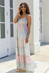 Essie Tiered Pastel Floral Tiered Maxi Dress