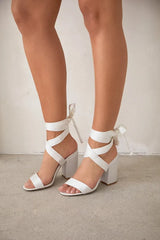 Alta Ivory Satin Lace-Up Heels