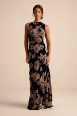 Ramonda Black Velvet Burnout Sleeveless Maxi Dress