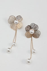 Posey Flower Pearl Drop Earrings Gold