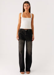 Back Again Straight Leg Denim Jeans - Acid Charcoal