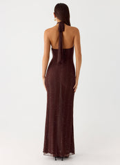 Haylan Sparkle Mesh Maxi Dress - Chocolate