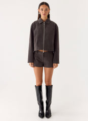 Jeremy Faux Suede Shorts - Tan Grey