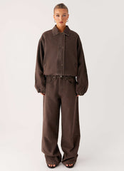 Midwest Washed Denim Bomber Jacket - Light Wash Chocolate