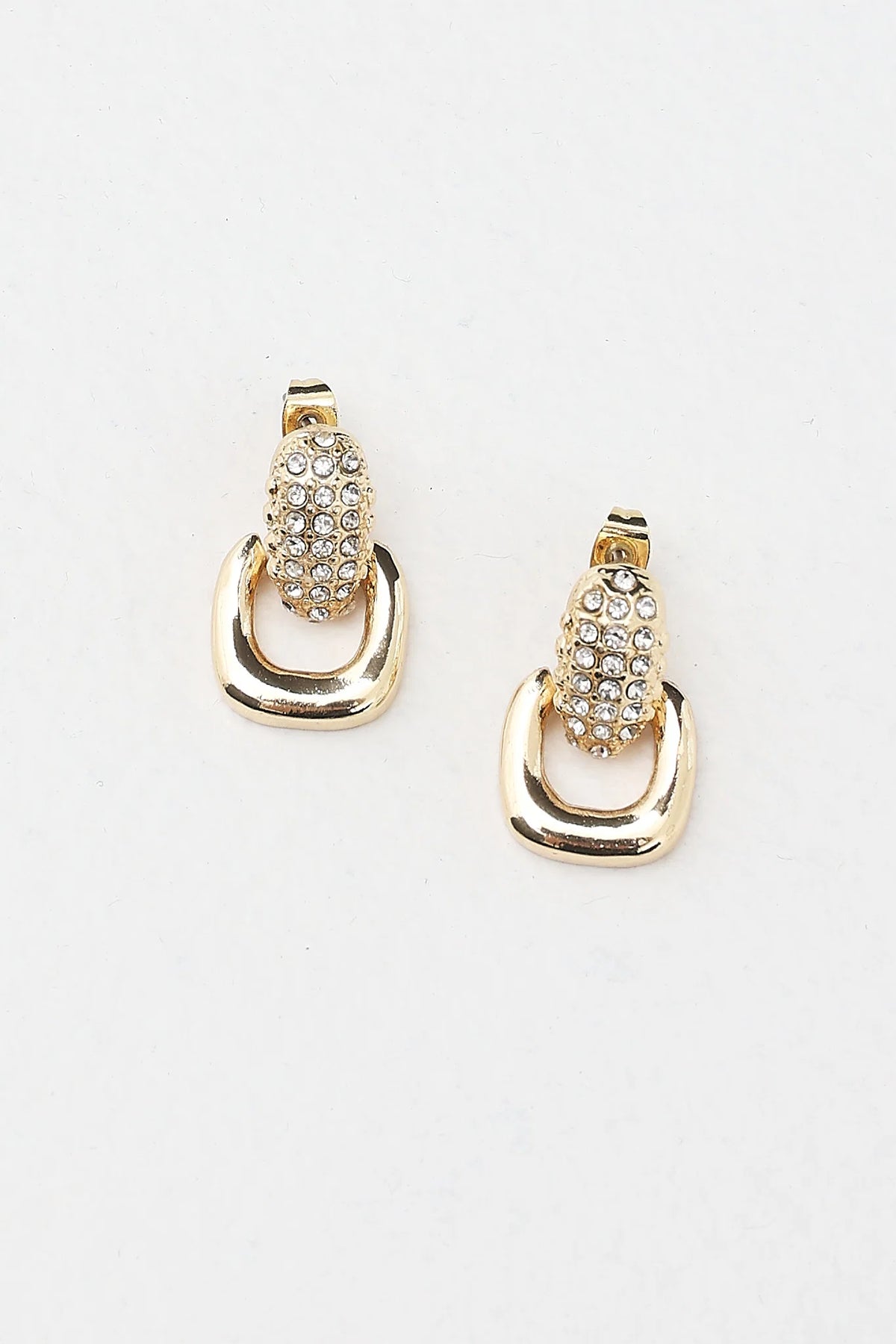 Memories Diamante Link Stud Earrings Gold