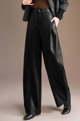 Thickened PU High Waist Wide Leg Bootcut Slim Casual Pants