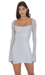 Foil Long Sleeve Bodycon Dress In Baby Blue