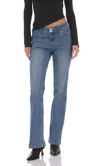 Double Button Slim Flare Jeans In Blue