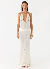 Adelaida Beaded Crochet Maxi Skirt - Ivory