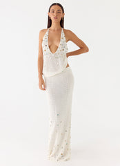 Adelaida Beaded Crochet Maxi Skirt - Ivory