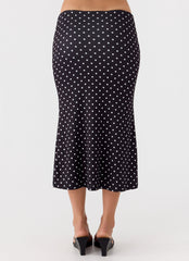 Bahama Low Rise Midi Skirt - Black Polkadot