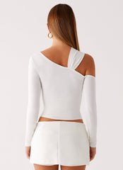 Cloud Kiss Asymmetric Long Sleeve Top - Cream