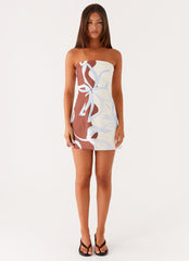 Denby Strapless Mini Dress - Bloom Wave Print