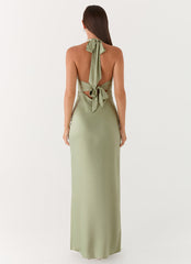 Heavy Hearted Satin Maxi Dress - Sage