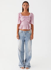 Hidden Gem Shirring Top - Purple