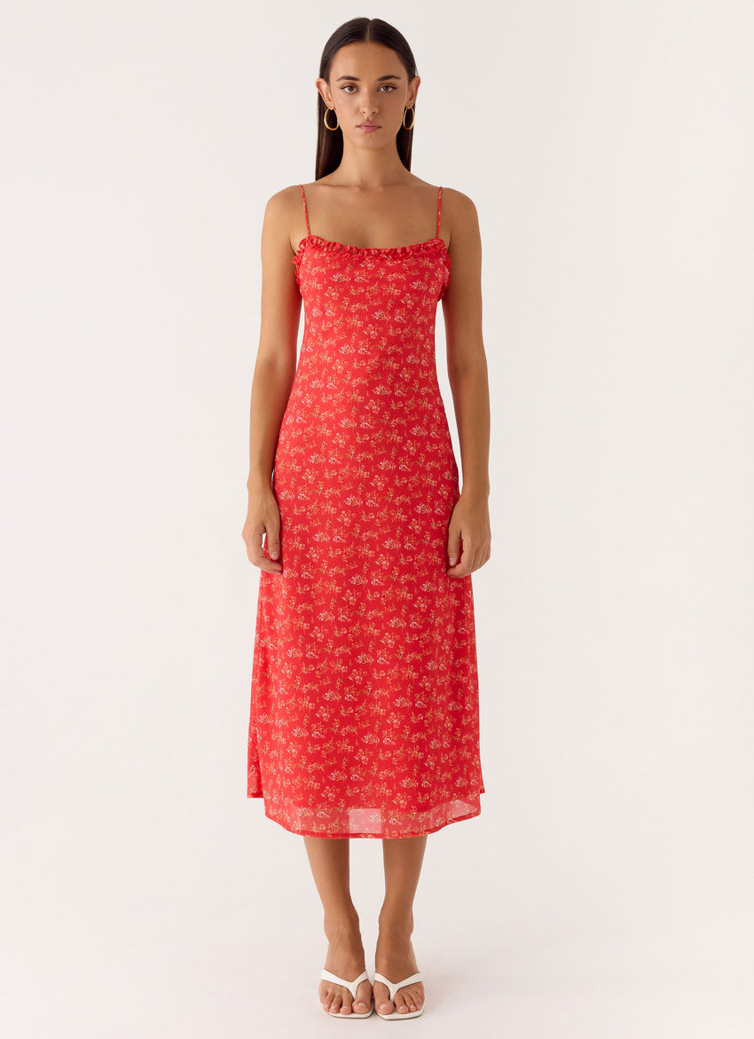 Kahlo Midi Dress - Magenta Red Rose
