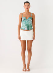 Nalini Ruched Neckline Top - Green Paisley