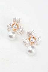 Triniti Drop Flower Earrings Gold Pearl