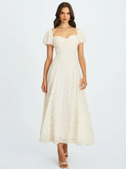 Pandora White Bubble Sleeve Backless Maxi Dress